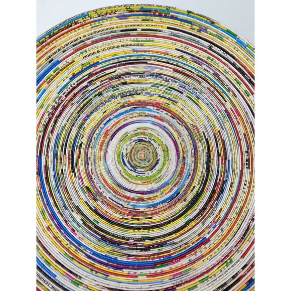 None Other - Handmade Magazine Recycled Round Paper Bowl Folk Art